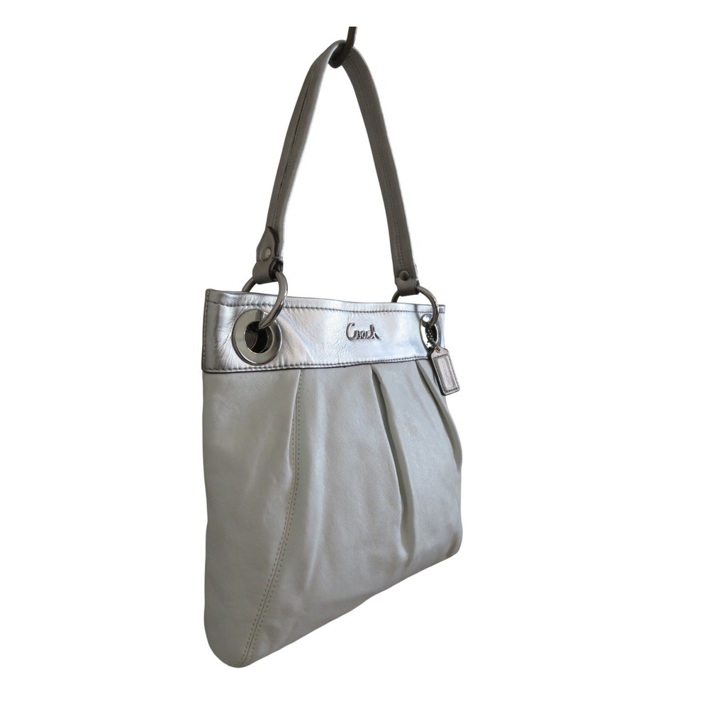 Coach Ashley‎ White Leather Metallic Silver Trim Shoulder Crossbody Bag F17605 - Picture 7 of 8